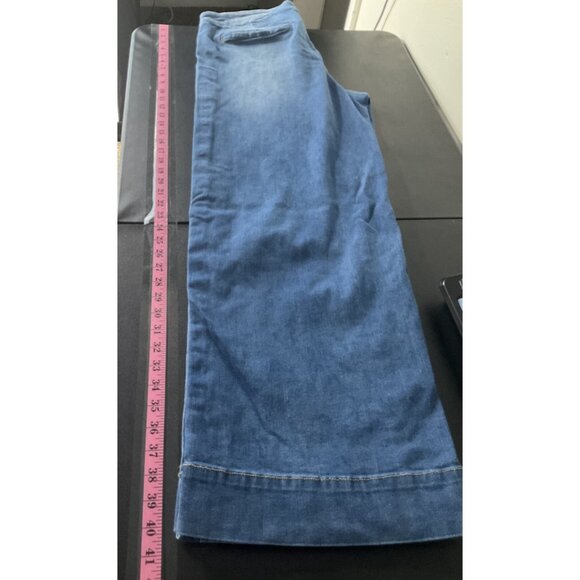SOHO New York & Co Jeans Women Sz 14 Blue Wide Leg Snap Button Sides Boho Hippie - Picture 8 of 11